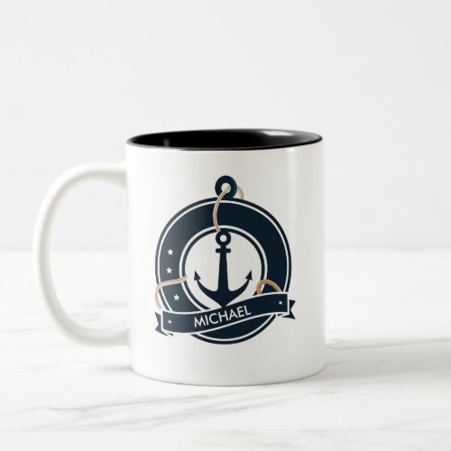Nautical Anchor Sailor Sailing Personalized Two_Tone Coffee Mug