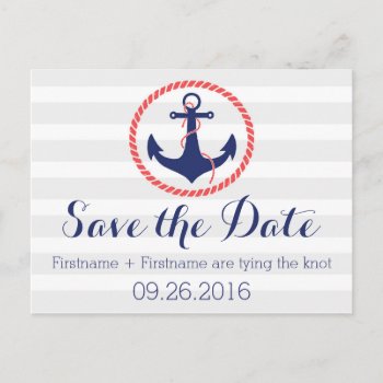 Nautical Anchor Save The Date Announcement Postcard by rheasdesigns at Zazzle