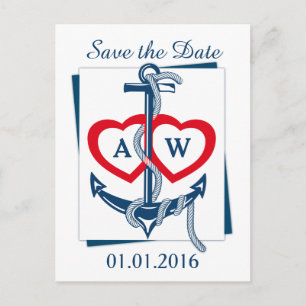 Nautical anchor Save The Date postcards Customized