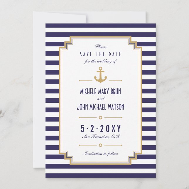 Nautical Anchor Save the Date Reminder Invitation (Front)
