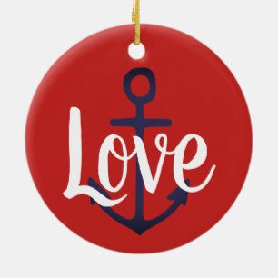 nautical ANCHOR + script LOVE Ceramic Ornament