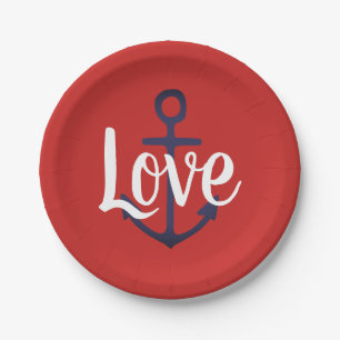 nautical ANCHOR + script LOVE   Paper Plates