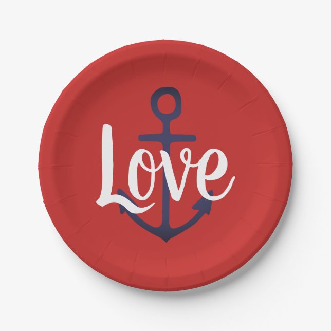 nautical ANCHOR + script LOVE | Paper Plates (Front)