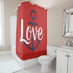 nautical ANCHOR + script LOVE   Shower Curtain