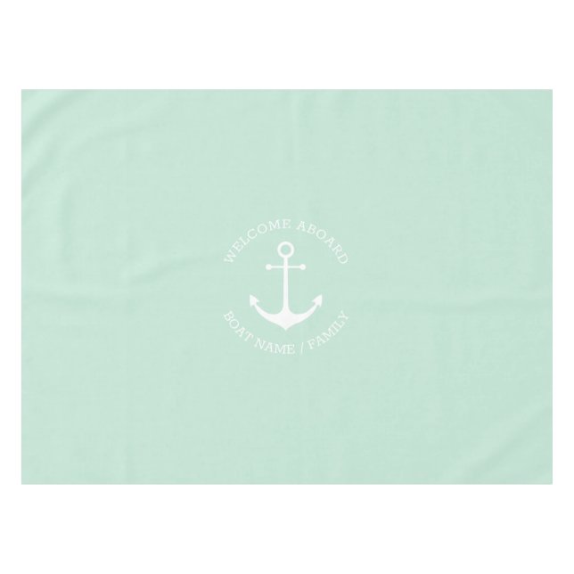 Nautical anchor seafoam mint custom Welcome Aboard Tablecloth (Front (Horizontal))