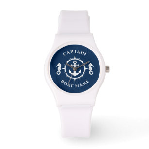 Nautical Anchor Seahorse Captain Boat Name Navy Watch