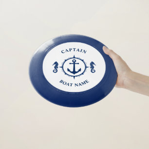 Nautical Anchor Seahorse Captain Boat Name Navy Wham-O Frisbee