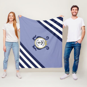 Nautical anchor/seahorse/gold/customize name thro fleece blanket