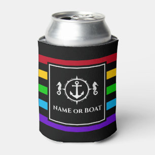 Nautical Anchor Seahorse Your Name or Boat Neon Can Cooler