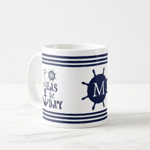 Nautical Anchor SEAS THE DAY Navy Monogrammed Coffee Mug