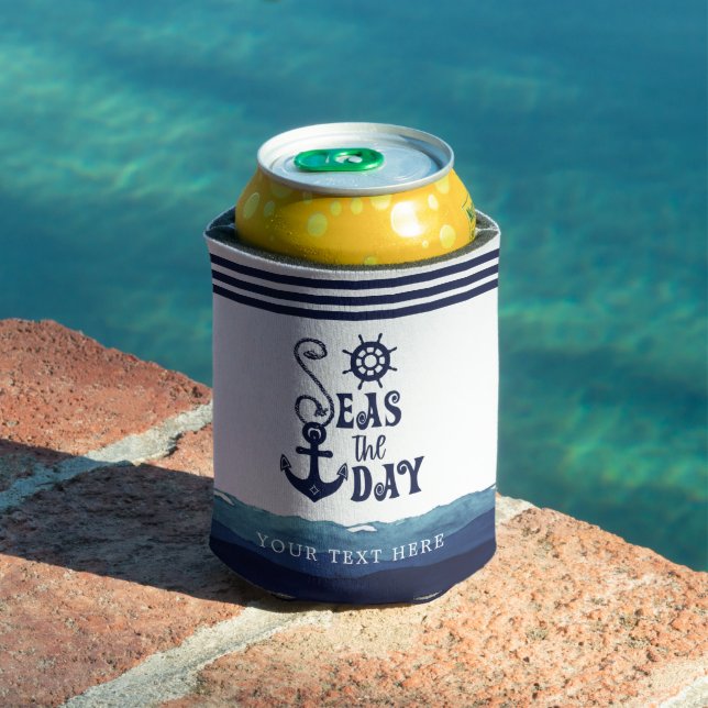 Nautical Anchor SEAS THE DAY Personalized Can Cooler (In Situ Pool)
