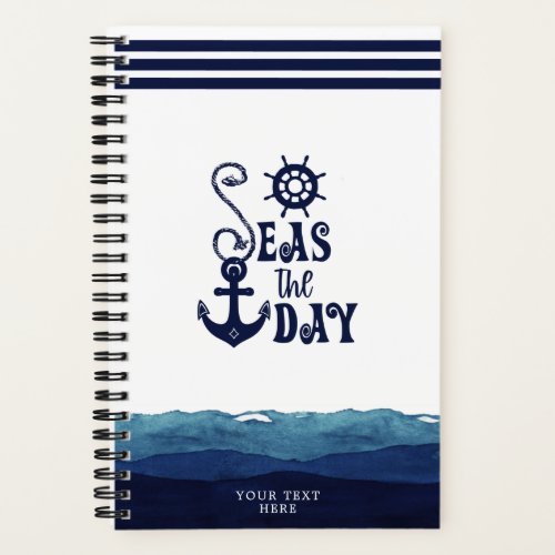 Nautical Anchor SEAS THE DAY Watercolor Waves Notebook