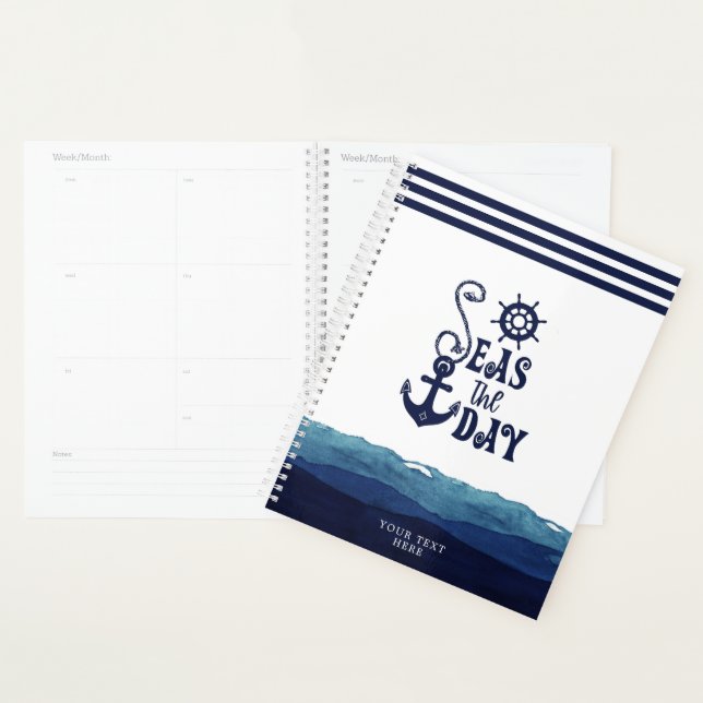 Nautical Anchor SEAS THE DAY Watercolor Waves Planner (Display)