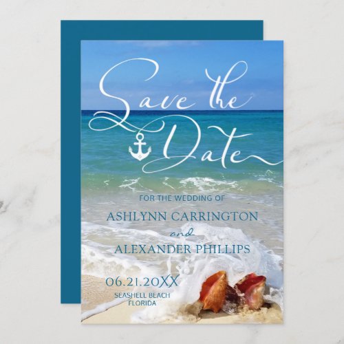 Nautical Anchor Seashells on Beach or Your Photo Save The Date