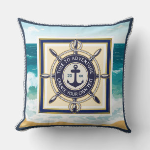 Nautical Anchor Ship Wheel Ocean Beach Custom Throw Pillow