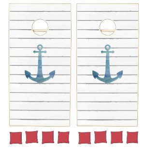 Nautical Anchor Shiplap Coastal Rustic Wood Style Cornhole Set