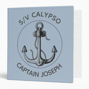 Nautical Anchor Ship's Log Book Blue 3 Ring Binder