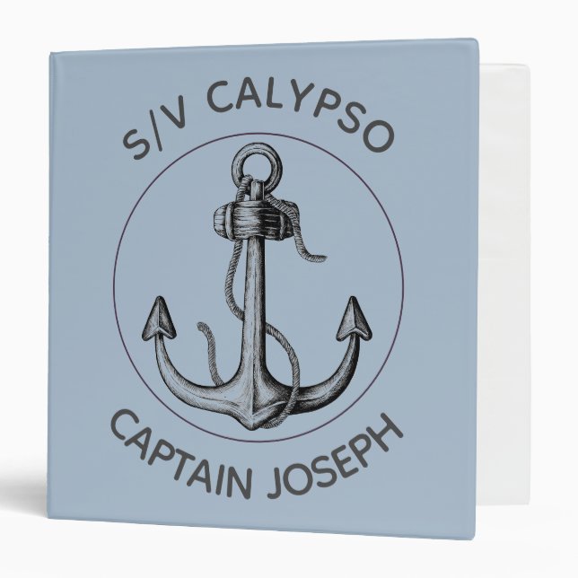 Nautical Anchor Ship's Log Book Blue 3 Ring Binder (Front/Inside)