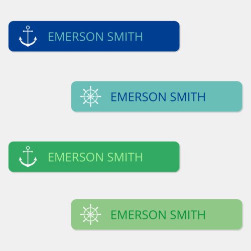 Nautical Anchor Ships Wheel Green  Blue Labels