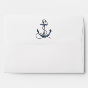 Nautical Anchor Silver Black Stripes Wedding Envelope