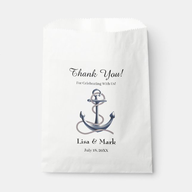 Nautical Anchor Silver Black Stripes Wedding Favor Bag (Front)