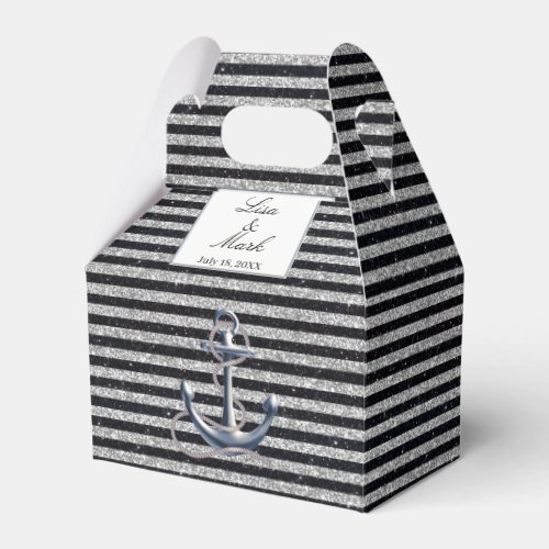 Nautical Anchor Silver Black Stripes Wedding Favor Boxes