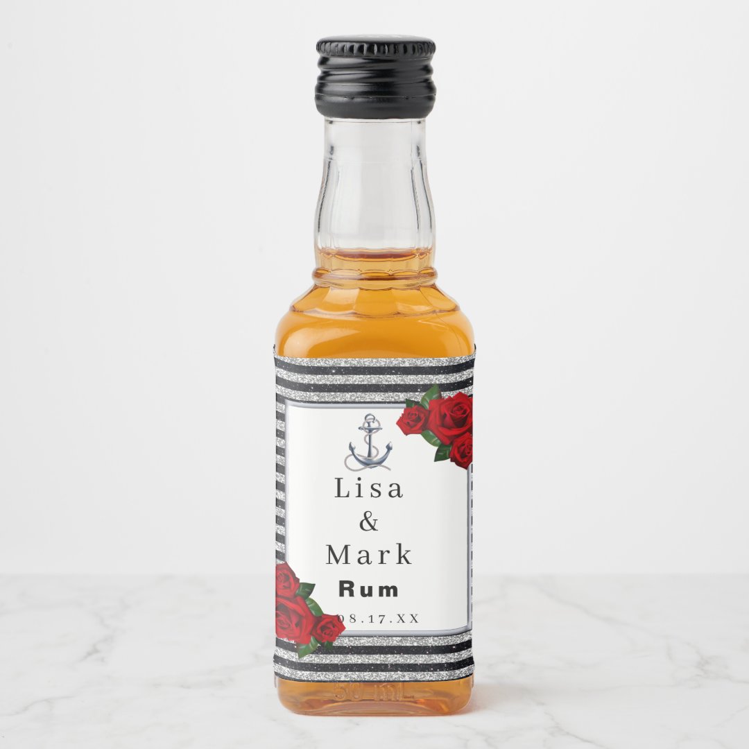 Nautical Anchor Silver Black Stripes Wedding Liquor Bottle Label Zazzle