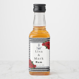 Nautical Anchor Silver Black Stripes Wedding Liquor Bottle Label