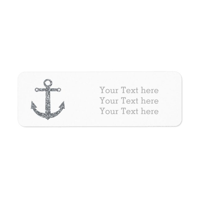 Nautical Anchor Silver Glitter Glam Address Labels (Front)