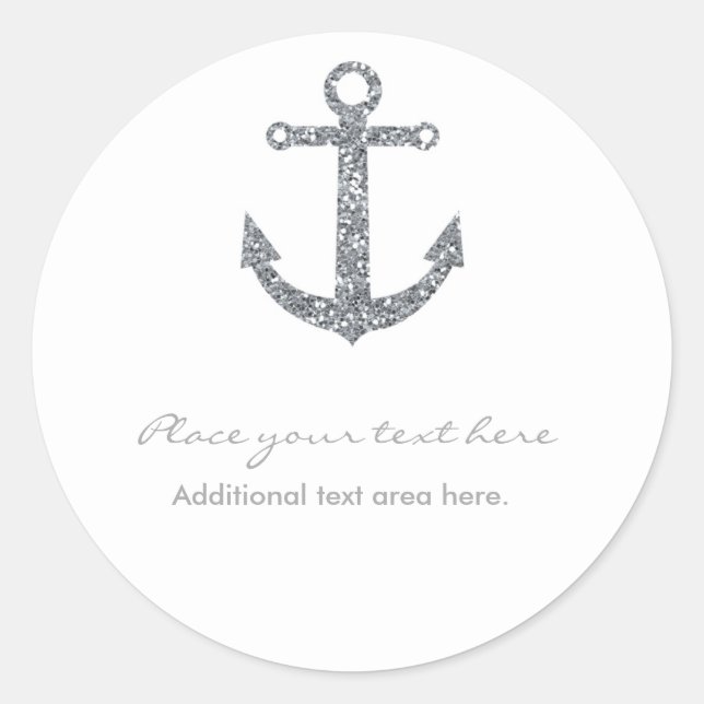 Nautical Anchor Silver Glitter Glam Party Sticker (Front)