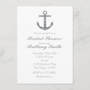 Nautical Anchor Silver Glitter Party Invitation