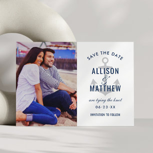Nautical Anchor Silver Gray Photo Wedding Save The Date