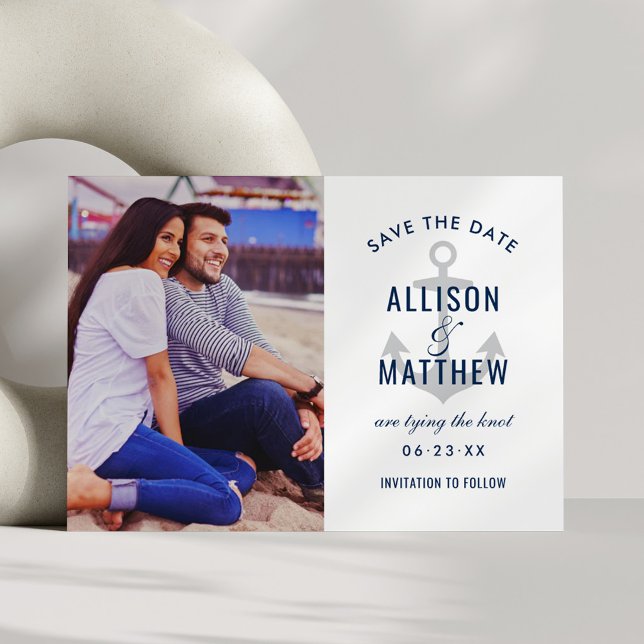 Nautical Anchor Silver Gray Photo Wedding Save The Date (Creator Uploaded)