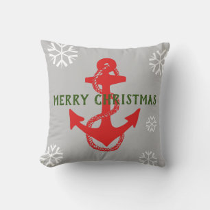 nautical ANCHOR + SNOWFLAKES w/ MERRY CHRISTMAS   Throw Pillow
