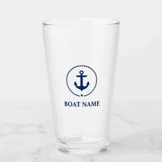 Nautical Anchor Star Boat Name Glass (Front)