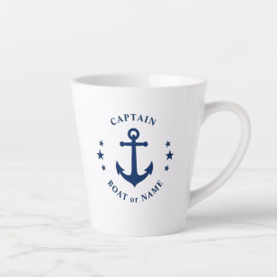 Nautical Anchor Stars Captain Boat Name 2 Sided Latte Mug