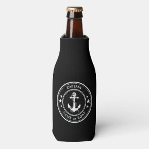 Nautical Anchor Stars Captain Boat or Name Black Bottle Cooler