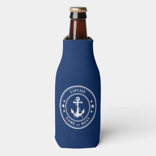 Nautical Anchor Stars Captain Boat or Name Navy Bottle Cooler