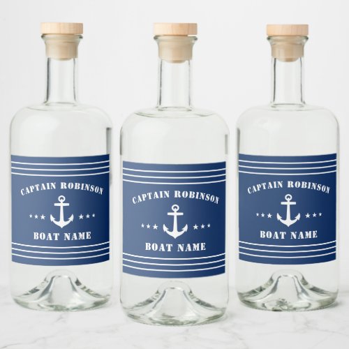 Nautical Anchor Stars Captain Name and Boat Navy Liquor Bottle Label