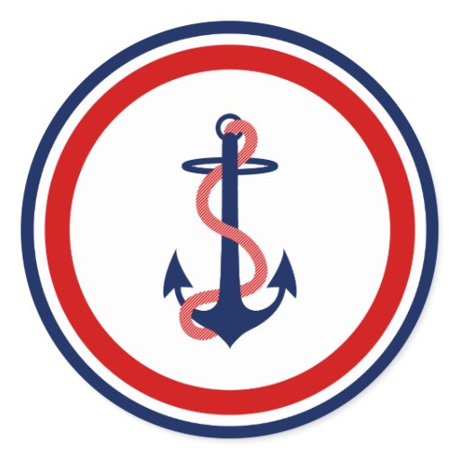 Nautical Anchor Stickers Red White Blue Round Sticker | Zazzle