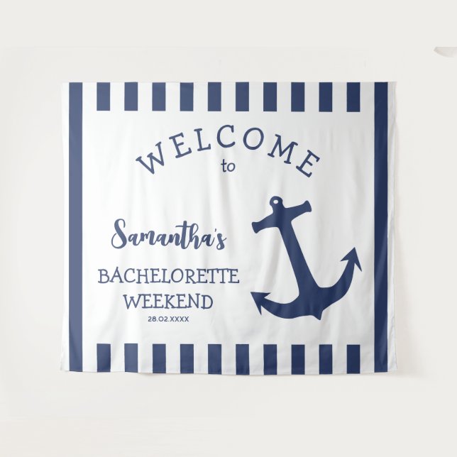 Nautical Anchor Stripe Bachelorette Party Backdrop (Front (Horizontal))