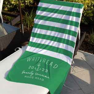 Nautical Anchor Stripe Green Monogram Beach Towel