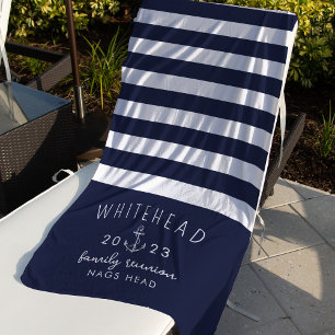 Nautical Anchor Stripe Navy Monogram Beach Towel
