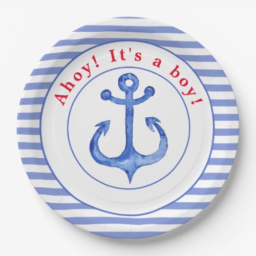 Nautical Anchor  Striped Babyshower Paper Plate