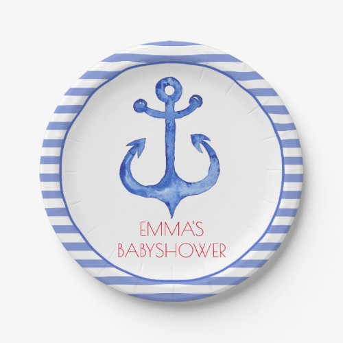 Nautical Anchor  Striped Babyshower Paper Plate