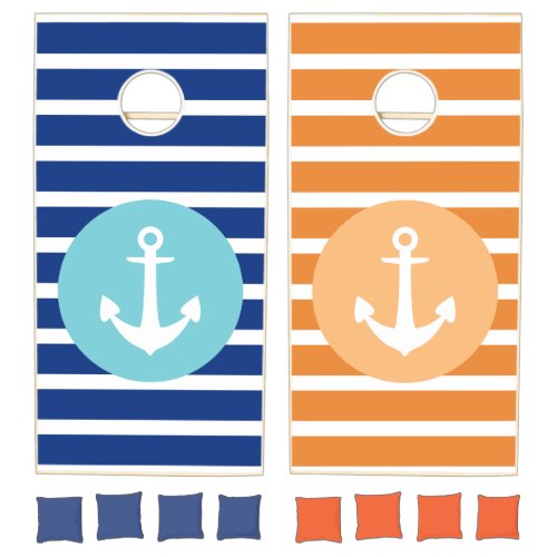 Nautical Anchor Striped Cornhole Cornhole Set