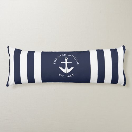 Nautical Anchor Striped Navy Blue and White Body Pillow