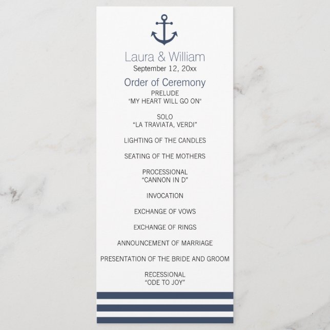 Nautical Anchor & Striped Wedding Program (Front)
