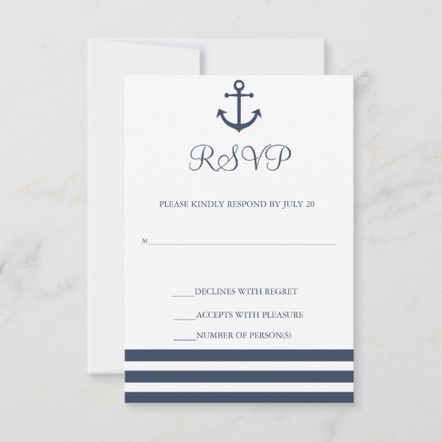 Nautical Anchor & Striped Wedding Response Card (Front)