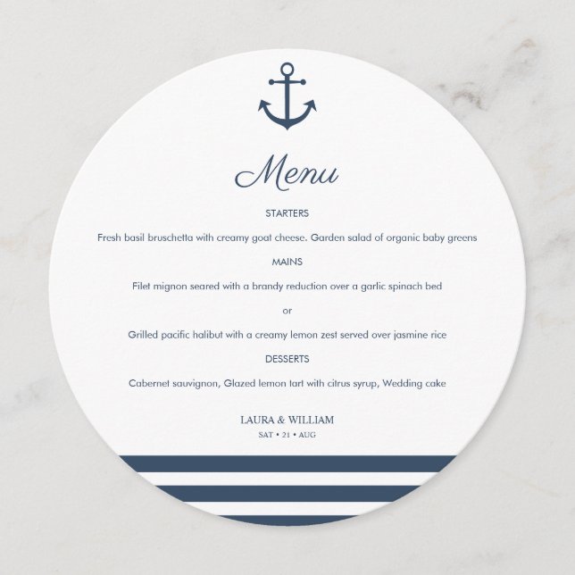 Nautical Anchor & Stripes Circle Round Menu (Front)